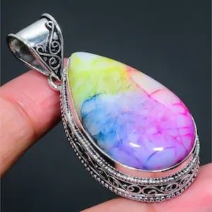 Stunning Rainbow Solar Quartz 925 Sterling Silver Pendant OOAk Artisan Crafted